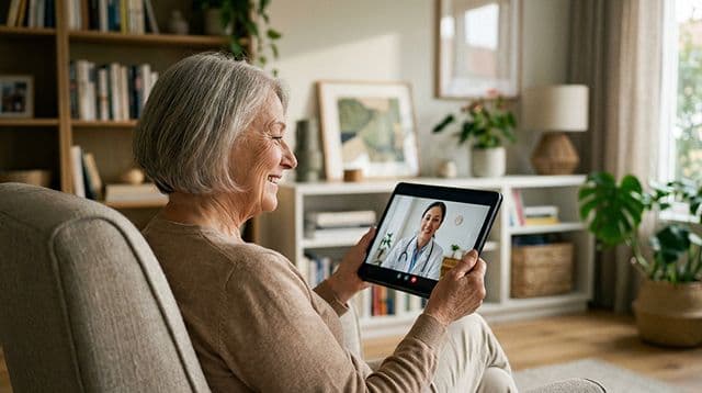 Patientin informiert sich per Videoanruf über Rezeptmöglichkeiten